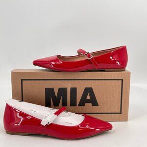 MIA Aviba Mary Jane Flats Size 8M Red Pointed Toe Buckle Strap Polyurethane